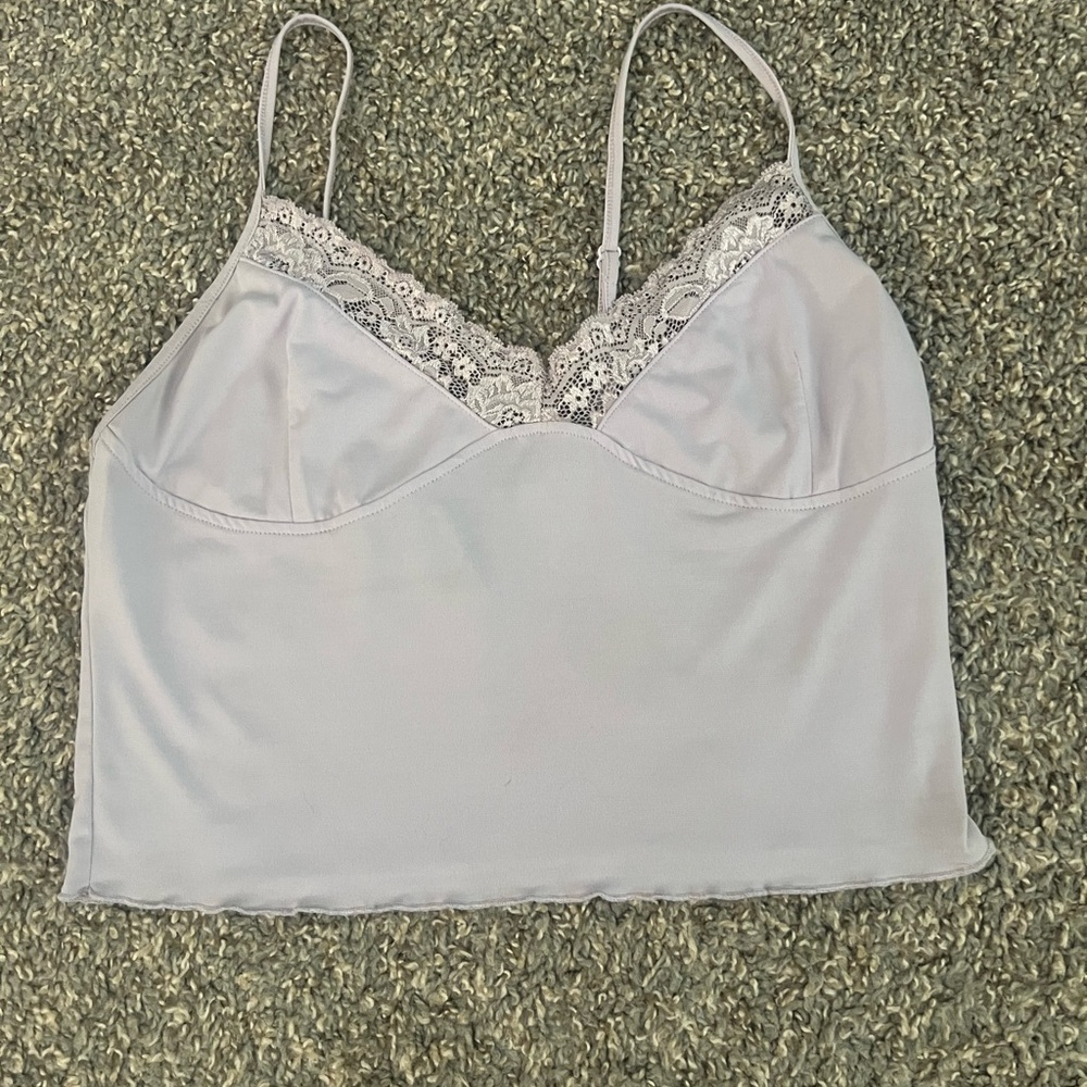 Y2K Babydoll Lace Trim Crop Purple Tank Top